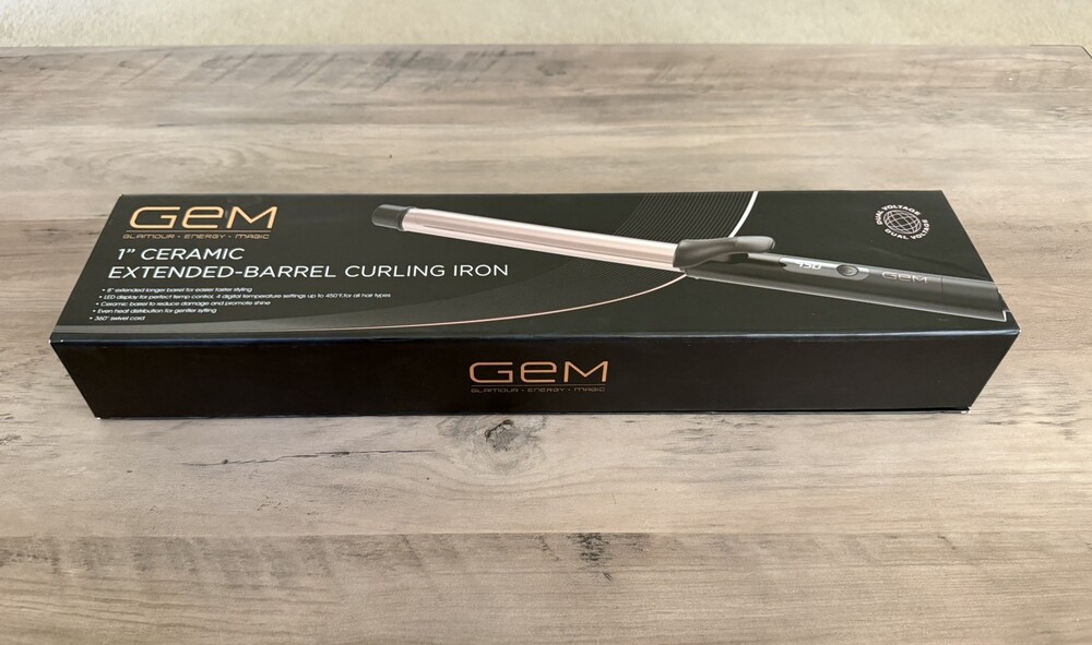 GEM 1” Ceramic Curling Iron Extended Barrel Rose Gold Dual Voltage